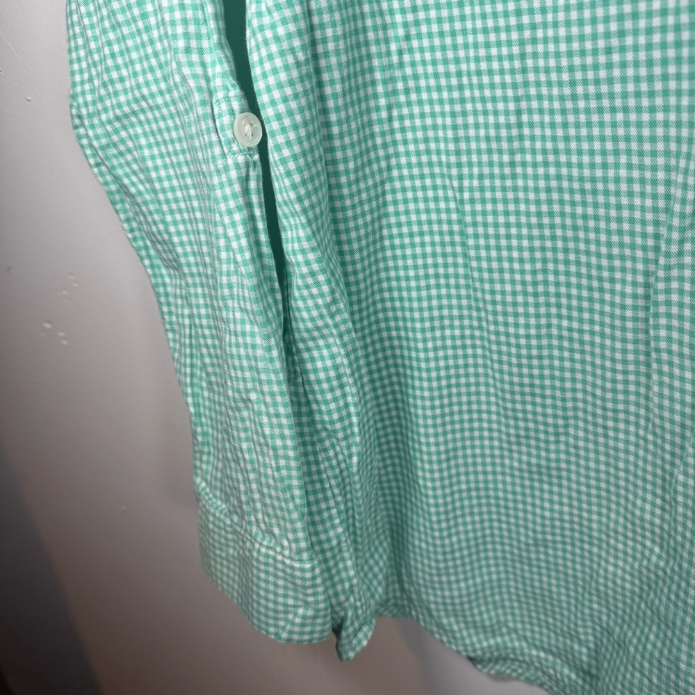 J Jill women’s medium plaid shirt roll tab sleeve‎ western country preppy green - Picture 6 of 12